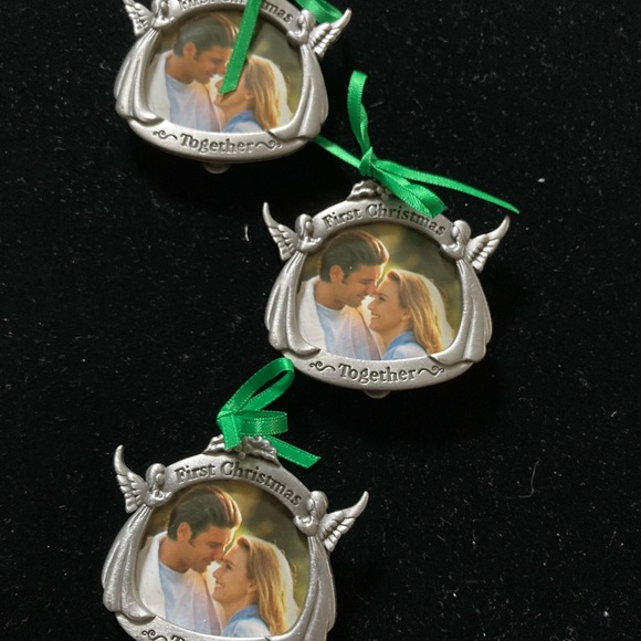 Pewter Christmas Ornament. First Christmas Together 2 Angels & Holly By Camco - Picture 2 of 3
